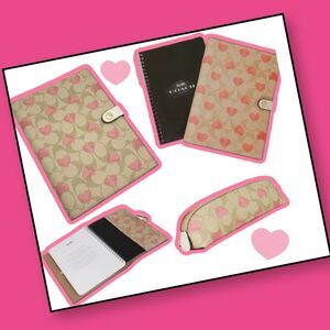 Coach Notebook Journal & Pencil Case Pouch In Signature Heart Print NEW
